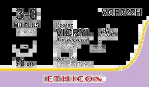 VICRYL PLUS фіолетовий 70см M2 USP3/0 одна голка MH PLUS, тип колюча Taper Point, 36мм, 1/2 кола